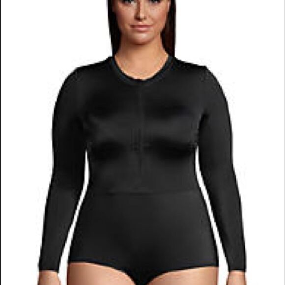 Land’s End Rash guard one piece long sleeve swimsuit 1/4 zip black Various Size - Picture 5 of 11